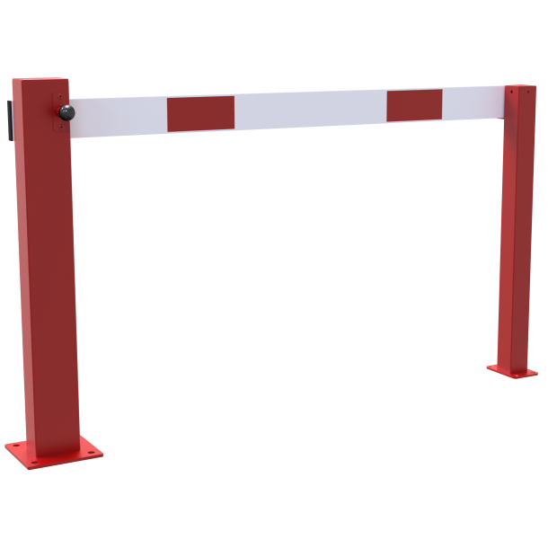 Compact hand barrier | without fixed support post | clear width: 1500 mm | for padlock | hot-dip galvanized and coated red / white